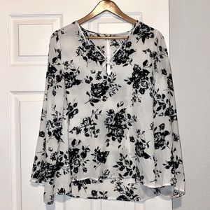 Lush Criss-Cross Bell Sleeve Blouse